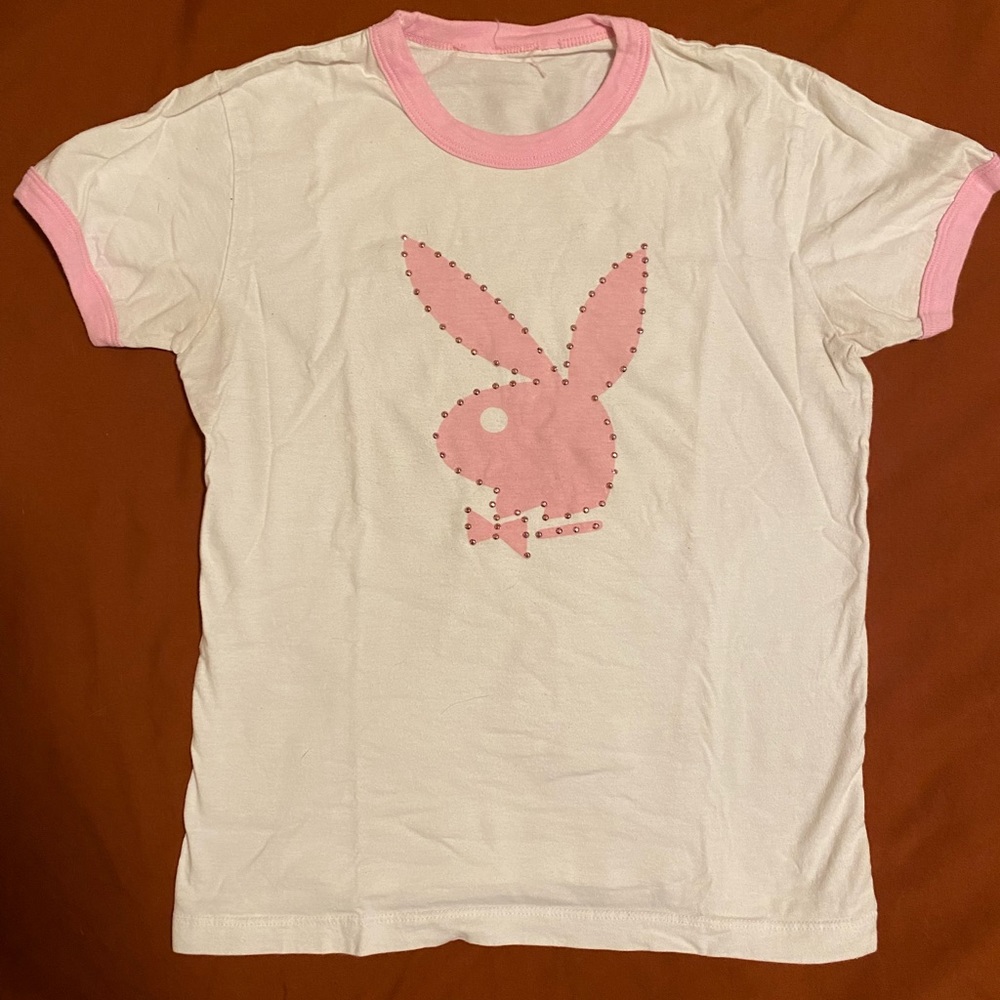 PLAYBOY y2k bedazzled baby ringer tee